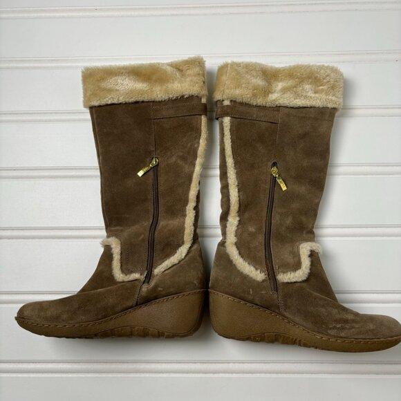 Guess Boots By Marciano Jefter Faux suede fur y2k wedge 10M side zip gold hardwe - Picture 2 of 11